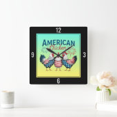 4 juli patriottisch Amerikaans kip ontwerp Vierkante Klok (Huis)