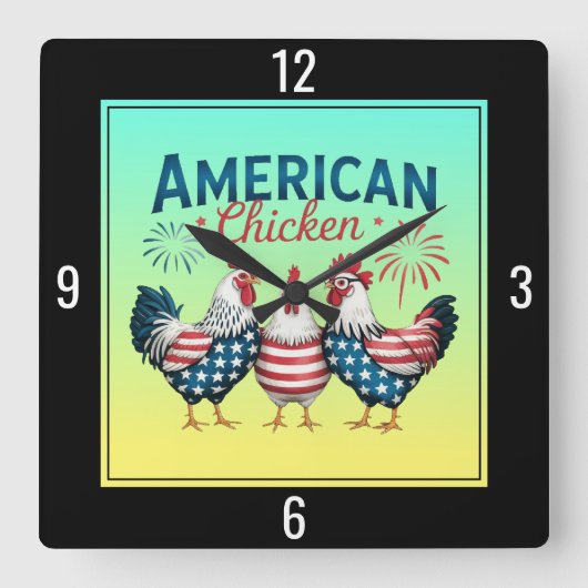4 juli patriottisch Amerikaans kip ontwerp Vierkante Klok (Voorkant)