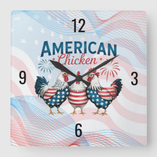 4 juli patriottisch Amerikaans kip ontwerp Vierkante Klok