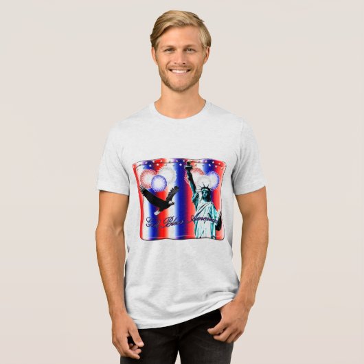4 juli Patriottisch Amerikaans Vuurwerk Tri-Blend Shirt (Voorkant volledig)