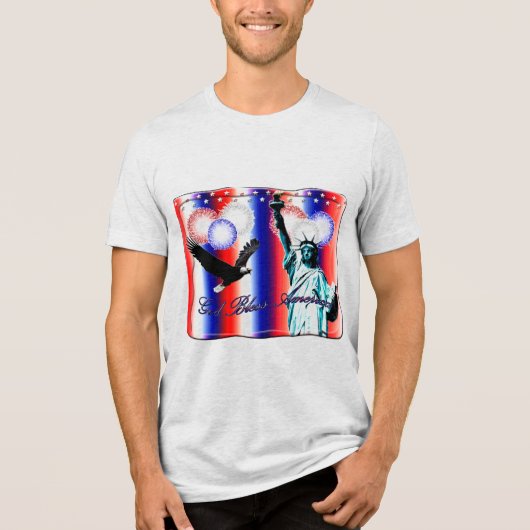 4 juli Patriottisch Amerikaans Vuurwerk Tri-Blend Shirt (Voorkant)