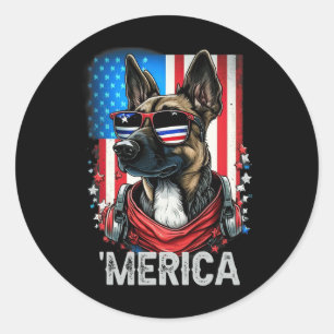 4 juli patriottisch Belgisch malinois Dog Merica Ronde Sticker