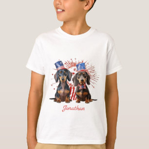 4 juli Patriottisch Dachshund American Flag Kind T-shirt