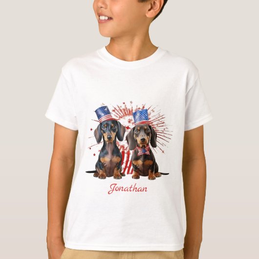 4 juli Patriottisch Dachshund American Flag Kind T-shirt (Voorkant)