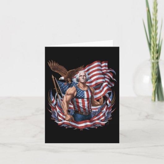 4 juli Patriottisch grappig George Washington juli Kaart (Voorkant)