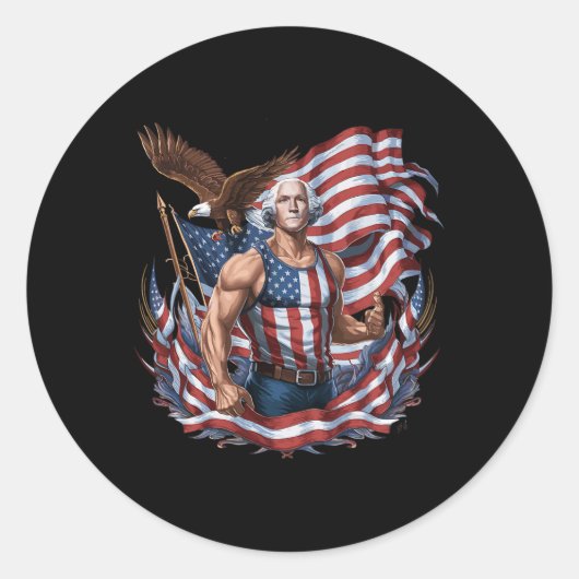 4 juli Patriottisch grappig George Washington juli Ronde Sticker (Voorkant)