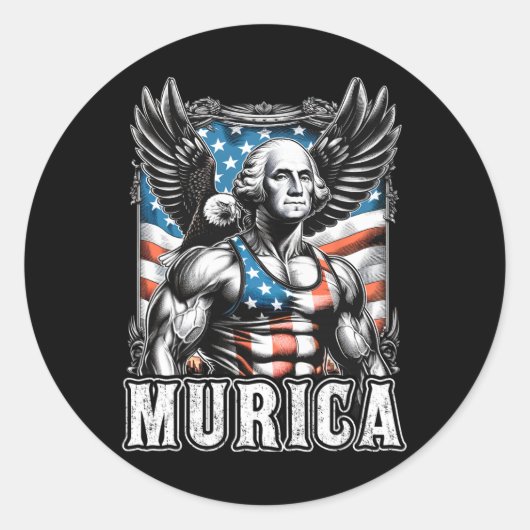 4 juli Patriottisch grappig George Washington juli Ronde Sticker (Voorkant)