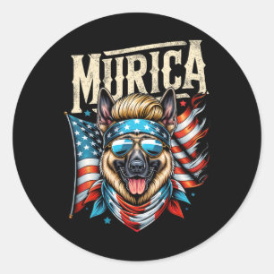 4 juli Patriottisch Grappige Duitse Herder 4 juli Ronde Sticker