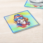 4 juli patriottisch hondenontwerp kartonnen onderzetters (Schuin)