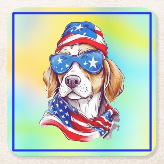 4 juli patriottisch hondenontwerp kartonnen onderzetters (Voorkant)