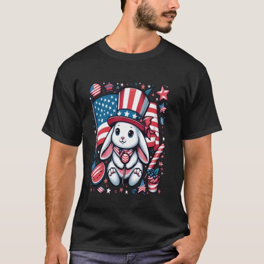 4 juli Patriottisch Konijntje VS Amerikaanse Vlag  T-shirt (Voorkant)