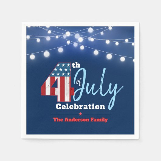 4 juli Patriottisch Rood Wit Blauw Lichten USA Vla Servet (Voorkant)