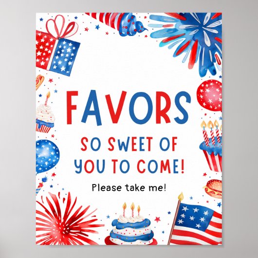 4 juli Patriottisch Rood Wit en Blauw Favors Sign Poster (Voorkant)