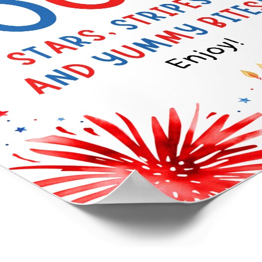 4 juli Patriottisch Rood Wit en Blauw Voedselteken Poster (Hoek)