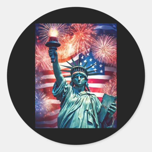 4 juli Patriottisch Statuut van de Vrijheid Amerik Ronde Sticker (Voorkant)