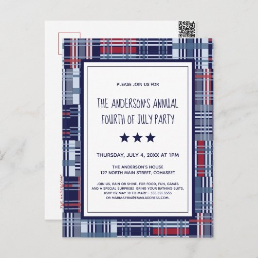 4 juli Patriottisch Uitnodiging Briefkaart (Voorkant / Achterkant)