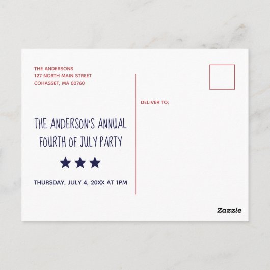 4 juli Patriottisch Uitnodiging Briefkaart (Achterkant)