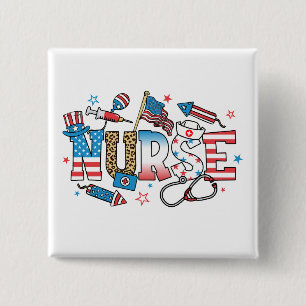 4 juli Patriottisch verpleegstersplein Vierkante Button 5,1 Cm