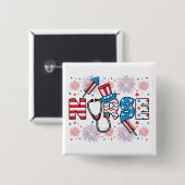 4 juli Patriottisch verpleegstersplein Vierkante Button 5,1 Cm (Voorkant /achterkant)