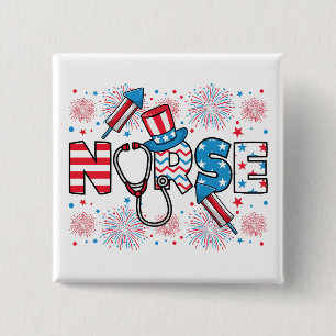 4 juli Patriottisch verpleegstersplein Vierkante Button 5,1 Cm