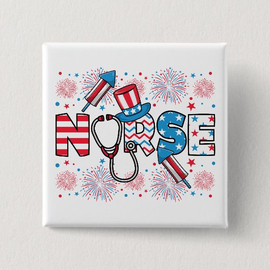 4 juli Patriottisch verpleegstersplein Vierkante Button 5,1 Cm (Voorkant)