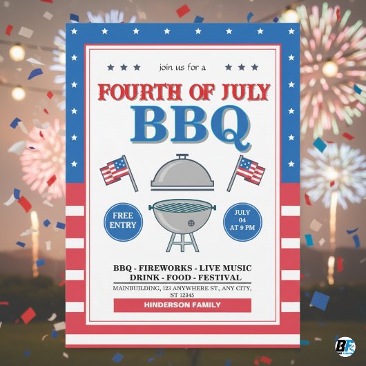 4 juli, Patriottisch Vuurwerk BBQ-feest Kaart