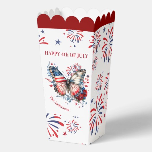 4 juli Patriottisch Vuurwerk Familienaam Bedankdoosjes (Voorkant)