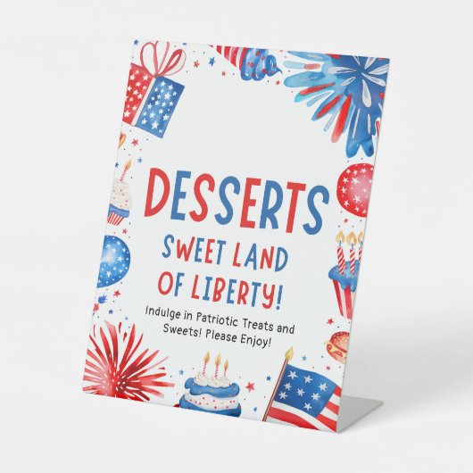 4 juli Patriottisch Vuurwerk Zomer Dessert Reclamebord Met Voetstuk (Voorkant)