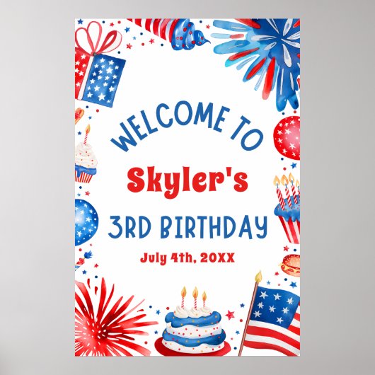 4 juli Patriottische 3e Verjaardag Party Welkomstb Poster (Voorkant)