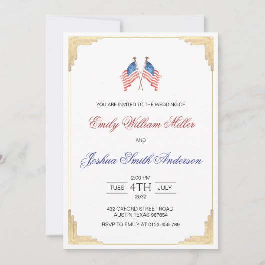 4 juli Patriottische Amerikaanse bruiloft Kaart (Voorkant)