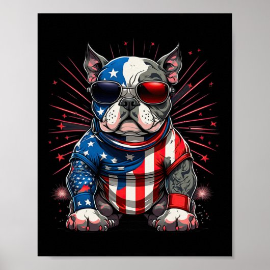 4 juli Patriottische Amerikaanse Bully Dog Amerika Poster (Voorkant)