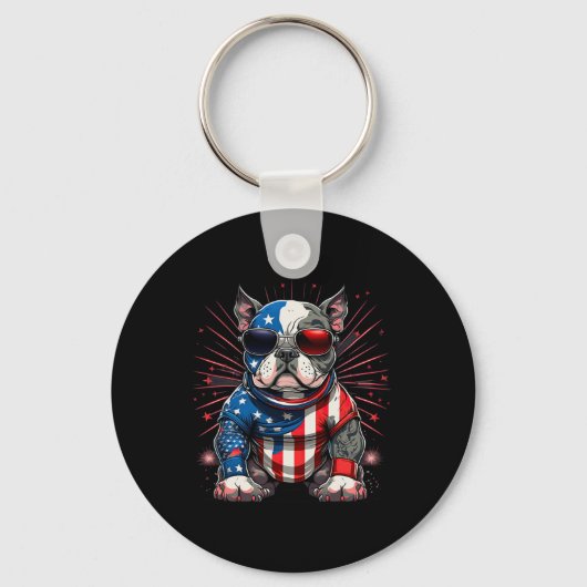 4 juli Patriottische Amerikaanse Bully Dog Amerika Sleutelhanger (Voorkant)