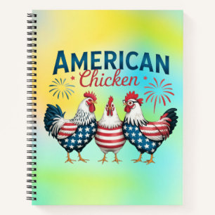 4 juli Patriottische Amerikaanse kip-62987 T-Shi Notitieboek