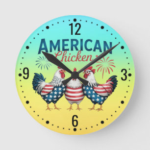 4 juli Patriottische Amerikaanse Kip-62987 T-Shirt Ronde Klok