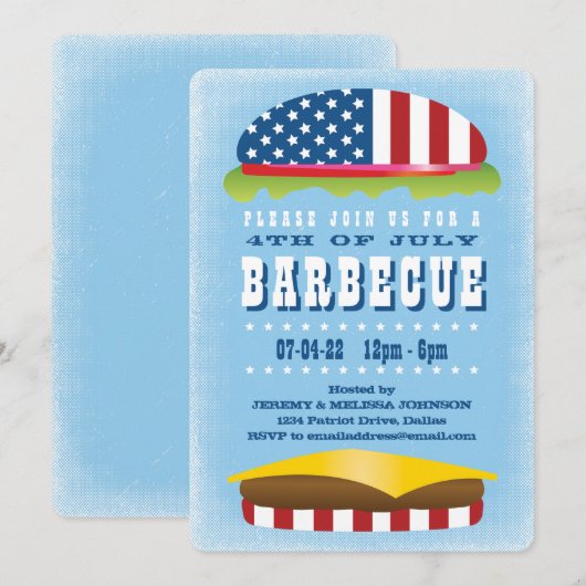 4 juli Patriottische Burger Barbecue Kaart (Voorkant / Achterkant)
