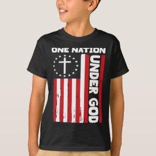 4 juli Patriottische Christelijke Vlag Eén Natie V T-shirt