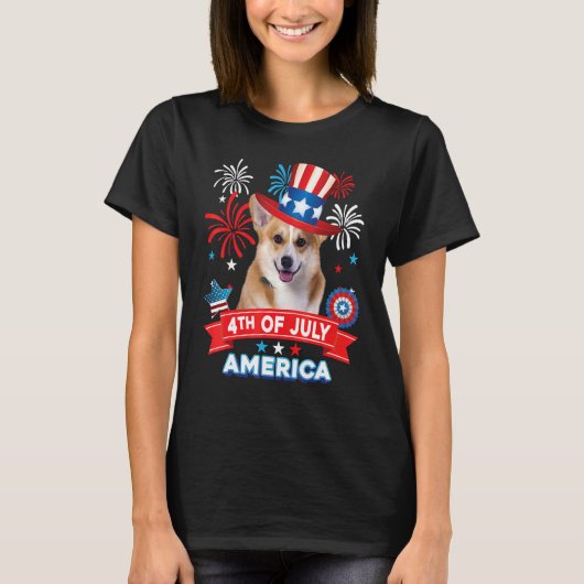 4 juli patriottische dag corgi dog onafhankelijkhe t-shirt (Voorkant)