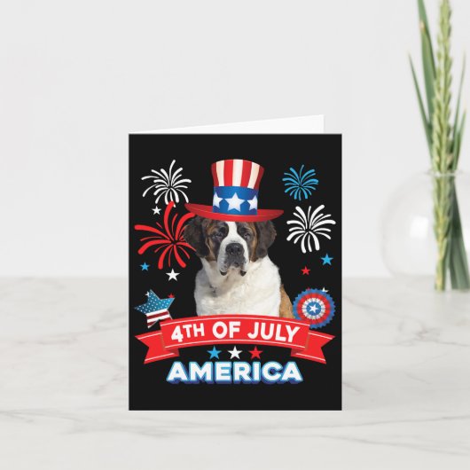4 juli Patriottische Dag St. Bernard Hond Independ Kaart (Voorkant)