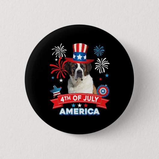 4 juli Patriottische Dag St. Bernard Hond Independ Ronde Button 5,7 Cm (Voorkant)