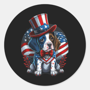 4 juli Patriottische Engels Pointer Dog Amerikaans Ronde Sticker