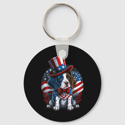 4 juli Patriottische Engels Pointer Dog Amerikaans Sleutelhanger (Voorkant)