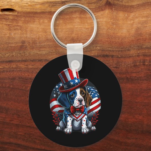 4 juli Patriottische Engels Pointer Dog Amerikaans Sleutelhanger (Voorkant)
