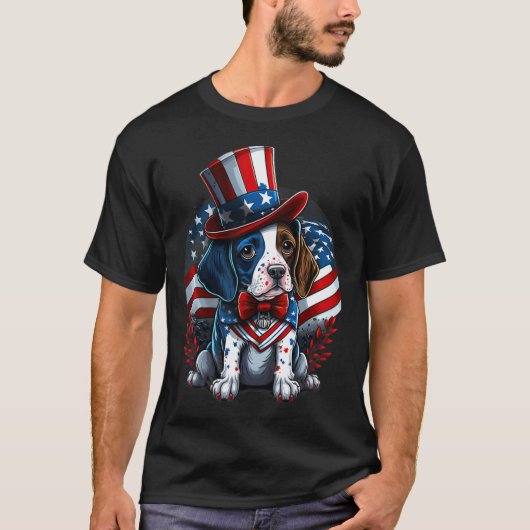 4 juli Patriottische Engels Pointer Dog Amerikaans T-shirt (Voorkant)