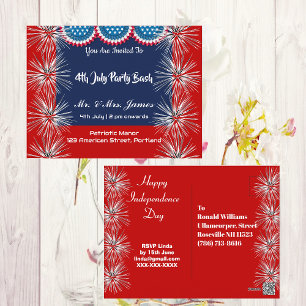 4 juli Patriottische Firecracker Party Bash Uitnod Briefkaart