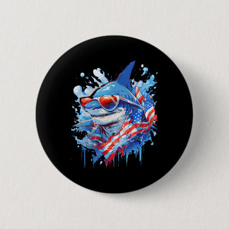4 juli Patriottische Funny Shark Sungles Onafhanke Ronde Button 5,7 Cm