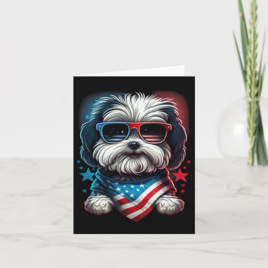 4 juli patriottische Havanese hond ons vlag Kaart (Voorkant)
