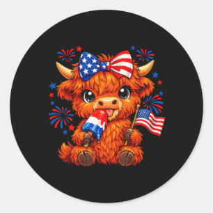 4 juli patriottische Highland Cow Popsicle Ronde Sticker