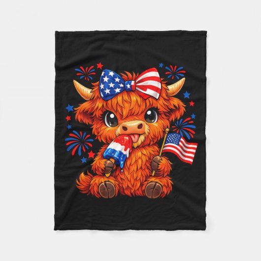4 juli patriottische Highland-koe Popsicle Fleece Deken (Voorkant)