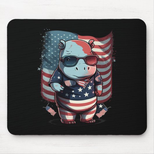 4 juli Patriottische Hippo Amerikaanse vlag Muismat (Voorkant)