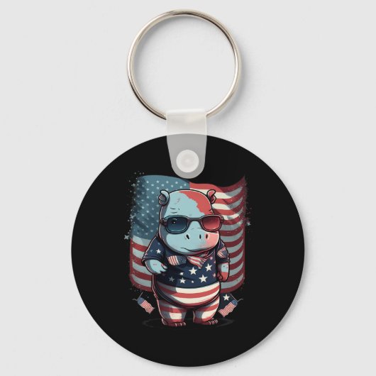 4 juli Patriottische Hippo Amerikaanse vlag Sleutelhanger (Voorkant)